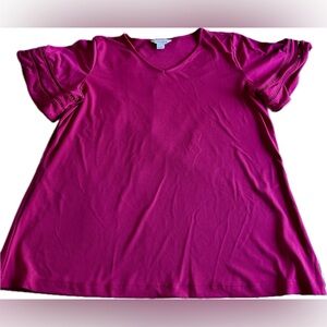 Liz Claiborne Bright Fuchsia V-Neck Short Sleeve Top